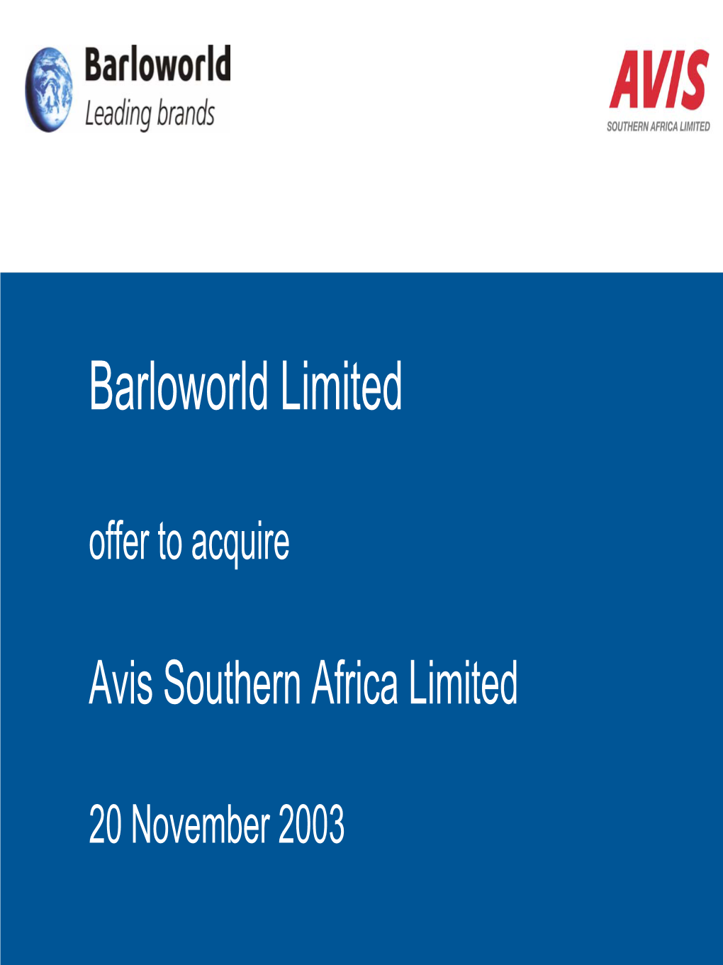 Barloworld Limited Offer to Acquire