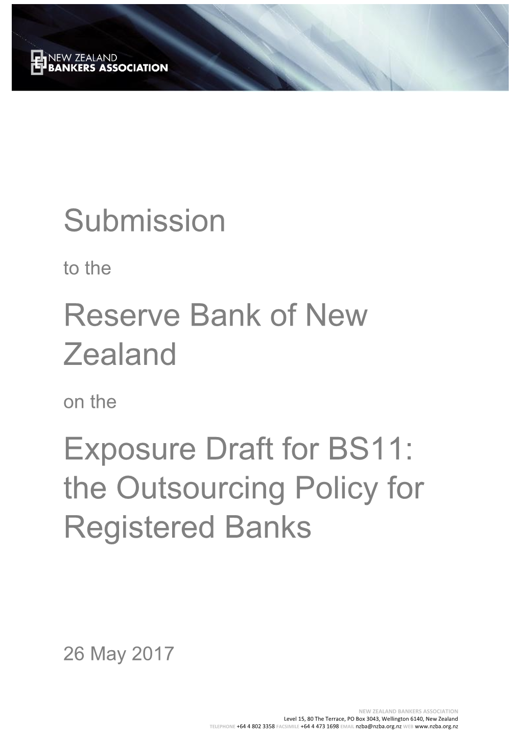 Submission Reserve Bank of New Zealand Exposure Draft for BS11