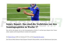 Injury Report: Das Sind Die Verletzten Vor Den Sonntagsspielen in Woche 17,Diese Spieler Verpassen Die Heutigen NFL Spiele &
