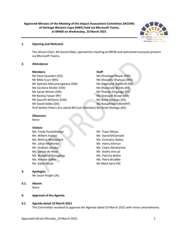 Approved Iacom Minutes 10 March 2021 1 Approved Minutes of the Meeting of the Impact Assessment Committee
