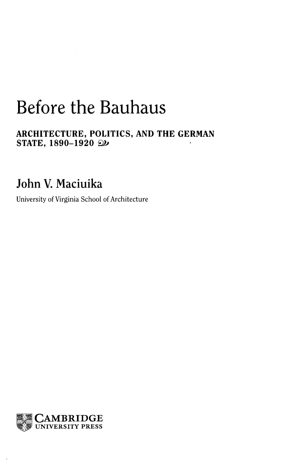 Before the Bauhaus