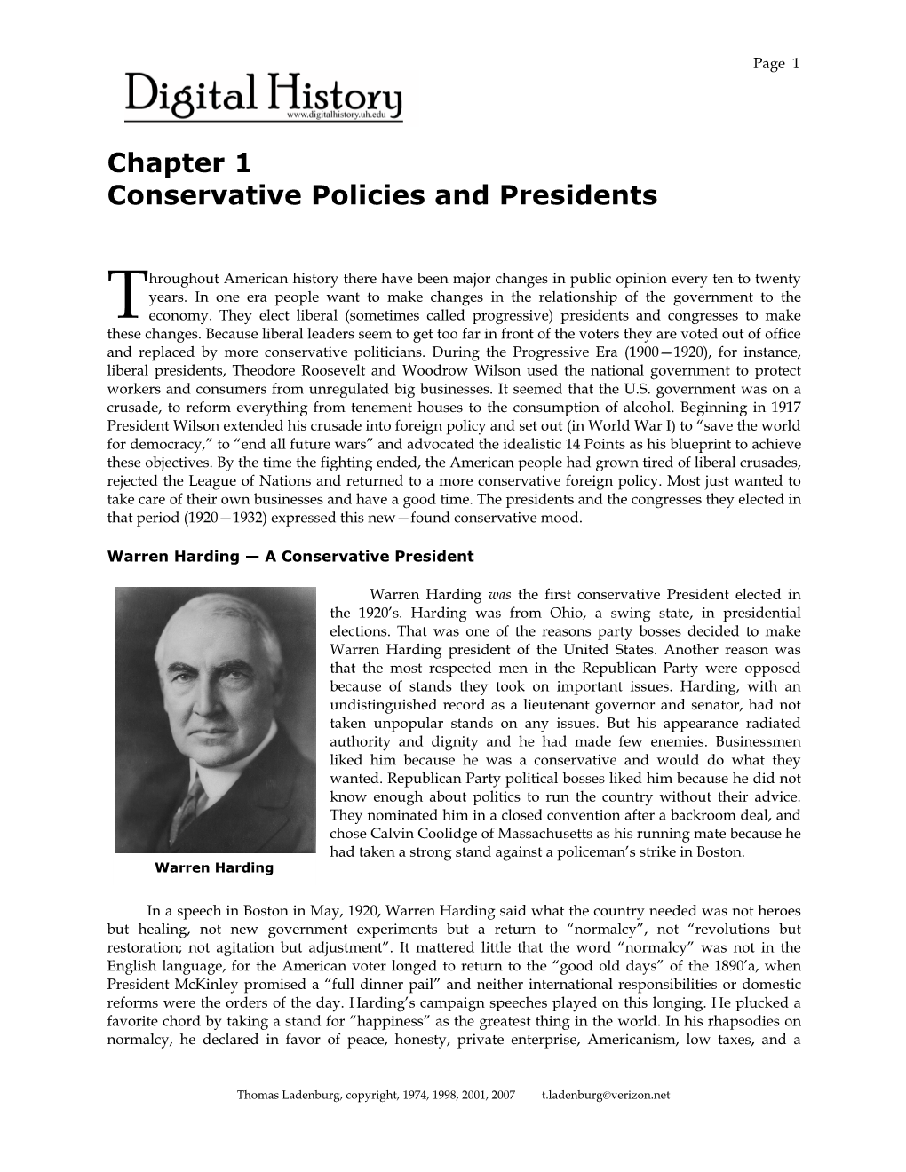 Chapter 1 Conservative Policies and Presidents