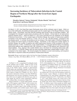 Increasing Incidence of Tuberculosis Infection in the Coastal Region of Northern Miyagi After the Great East Japan Earthquake