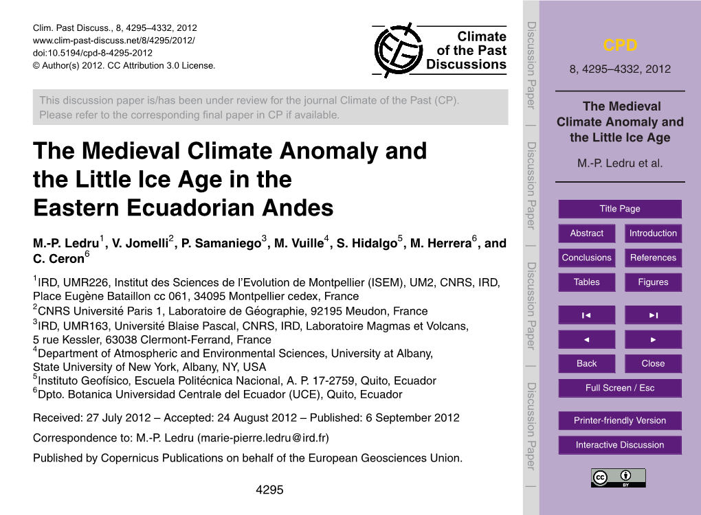 The Medieval Climate Anomaly and the Little Ice Age 4 Results M.-P