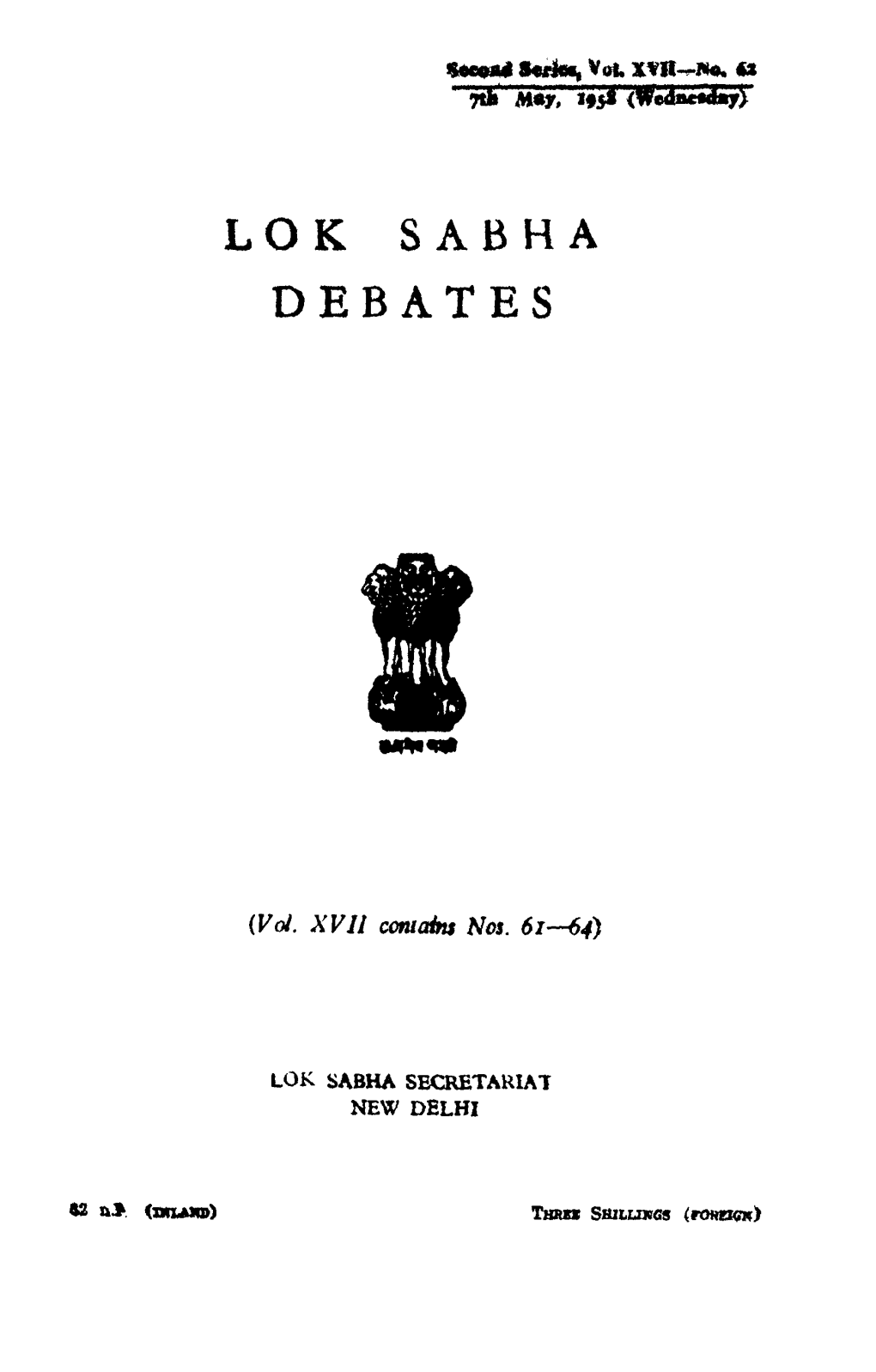 Nun) Turks Shillings ( R O M a E X ) CONTENTS C Olumns Oral Answers to Question?— Starred ^Questions Nos