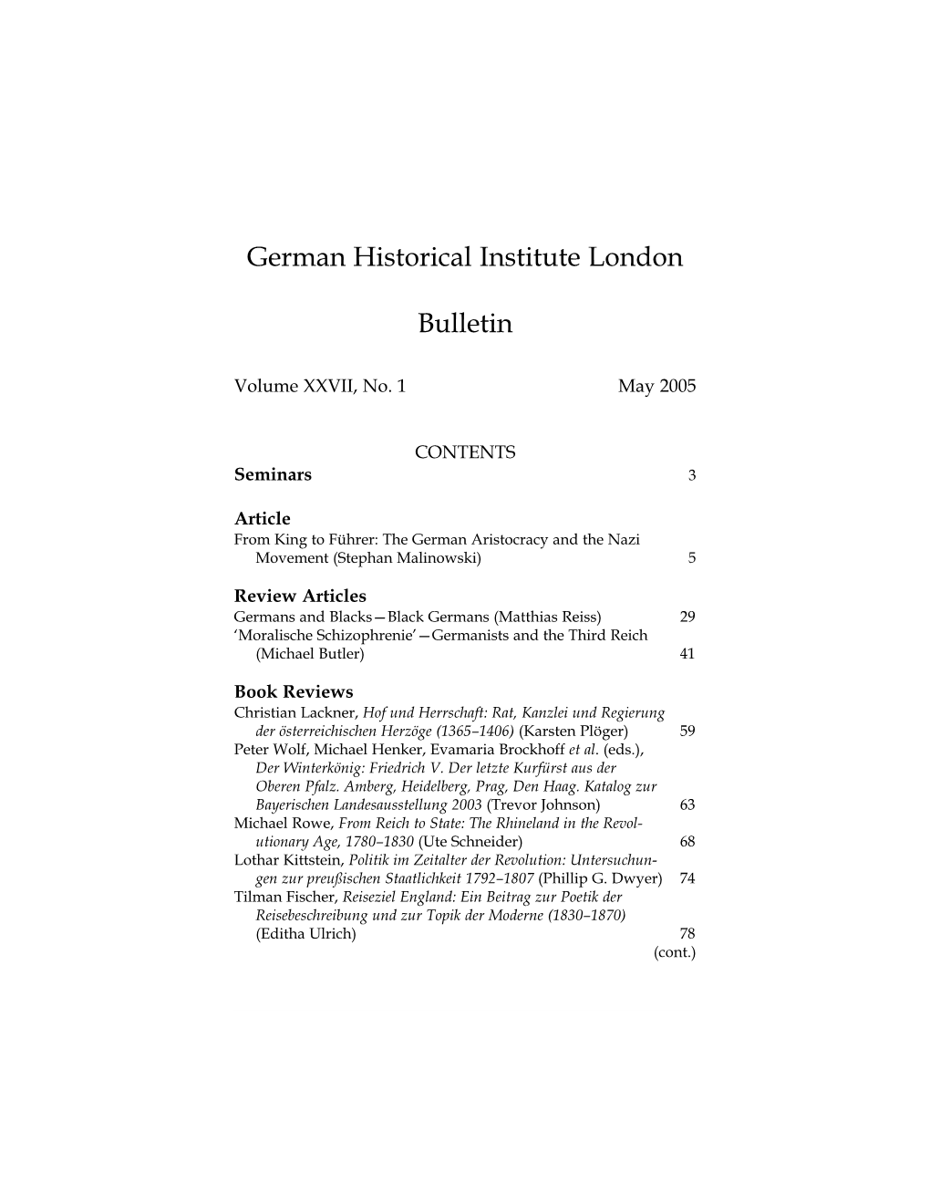 German Historical Institute London Bulletin Vol 27 (2005), No. 1