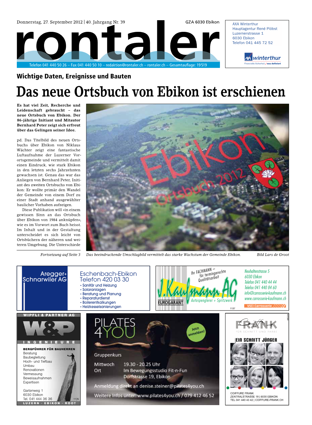 Das Neue Ortsbuch Von Ebikon Ist Erschienen Es Hat Viel Zeit, Recherche Und Leidenschaft Gebraucht – Das Neue Ortsbuch Von Ebikon