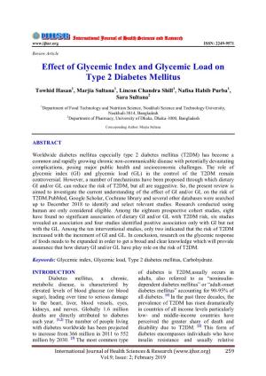 Effect of Glycemic Index and Glycemic Load on Type 2 Diabetes Mellitus