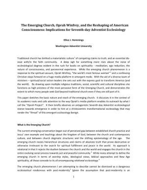 The Emerging Church, Oprah Winfrey, and the Reshaping of American Consciousness: Implications for Seventh-Day Adventist Ecclesiology