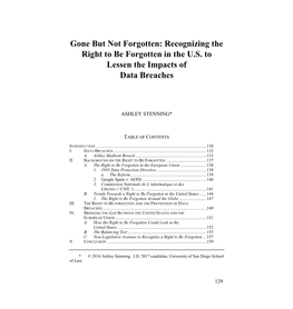 Gone but Not Forgotten: Recognizing the Right to Be Forgotten in the U.S