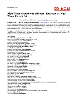 High Times Announces Winners, Speakers at ‘High Times Female 50’