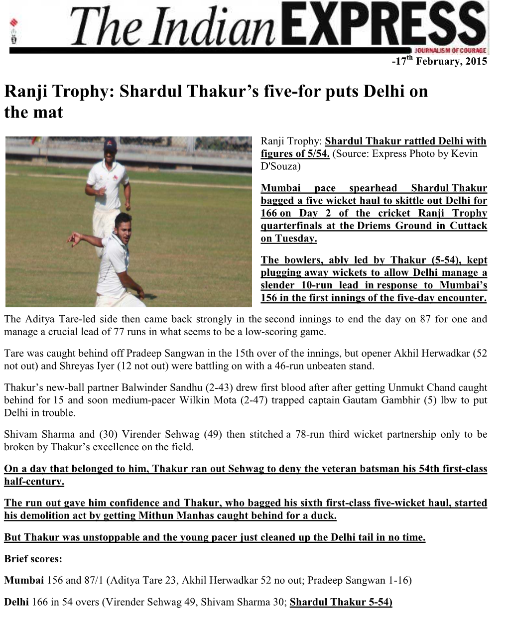 Ranji Trophy: Shardul Thakur's Five-For Puts Delhi on The