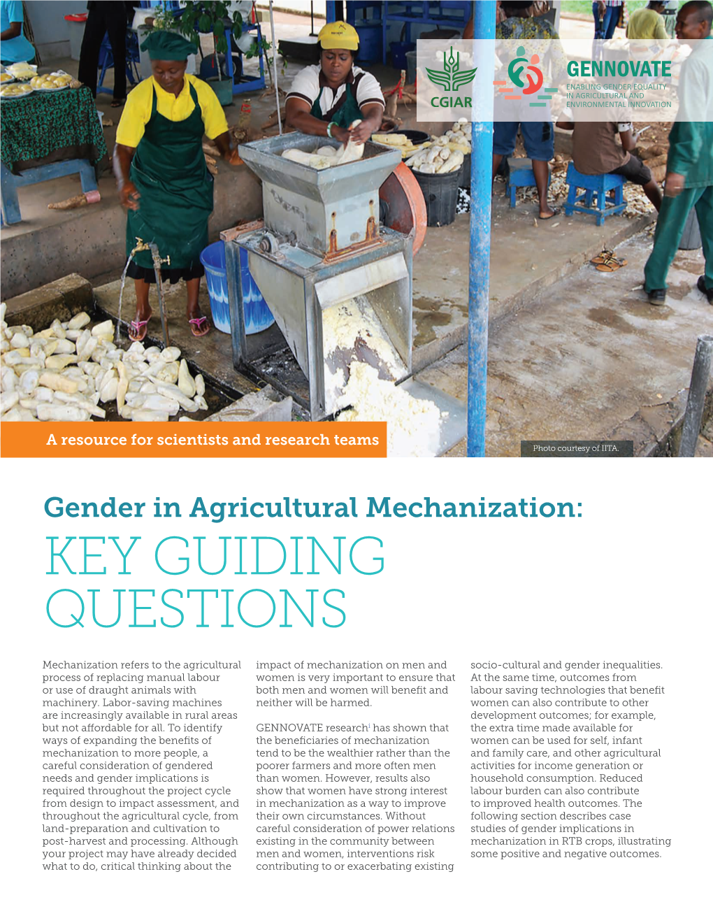 Gender in Agricultural Mechanization: KEY GUIDING QUESTIONS