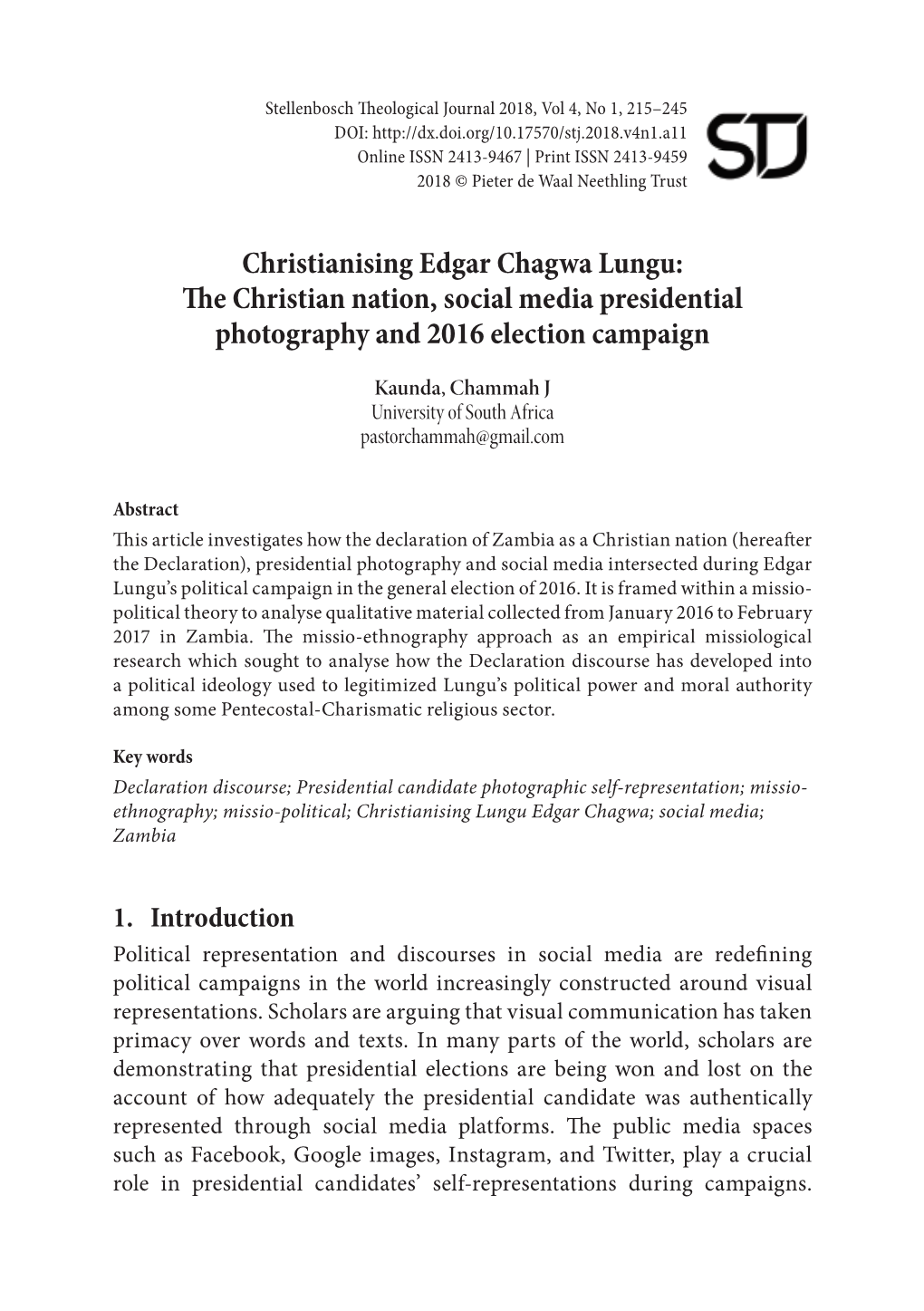Christianising Edgar Chagwa Lungu: the Christian Nation, Social Media