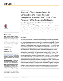 Selection of Orthologous Genes for Construction of a Highly Resolved Phylogenetic Tree and Clarification of the Phylogeny of Trichosporonales Species