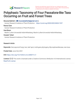 Polyphasic Taxonomy of Four Passalora-Like Taxa Occurring on Fruit and Forest Trees