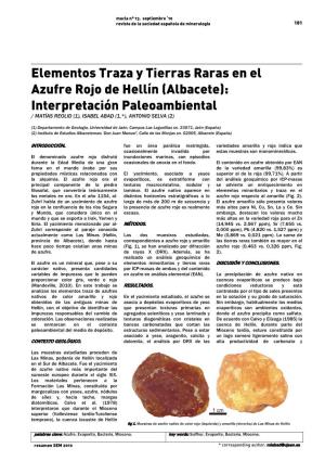 Elementos Traza Y Tierras Raras En El Azufre Rojo De Hellín (Albacete): Interpretación Paleoambiental / MATÍAS REOLID (1), ISABEL ABAD (1,*), ANTONIO SELVA (2)