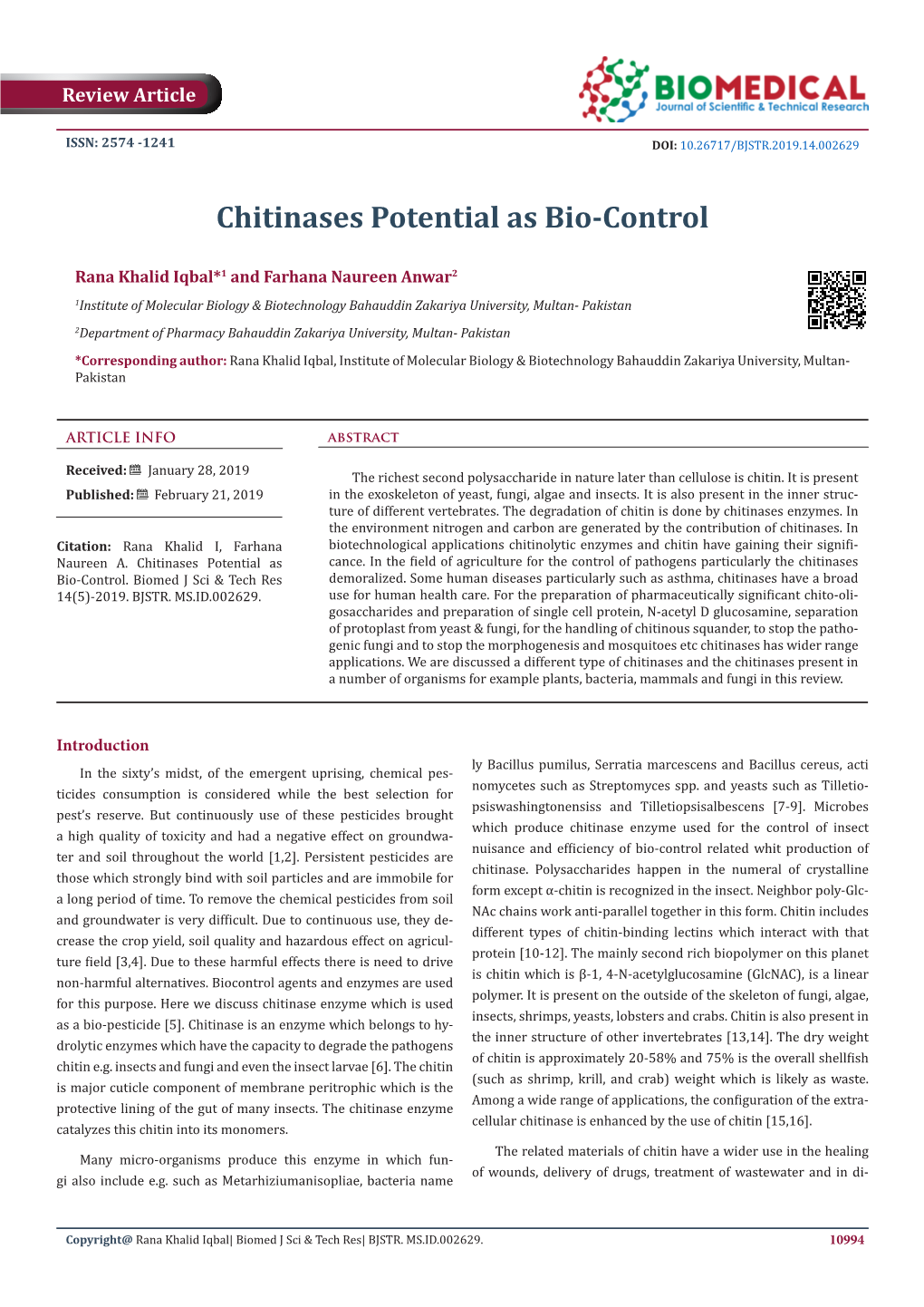 Chitinases Potential As Bio-Control