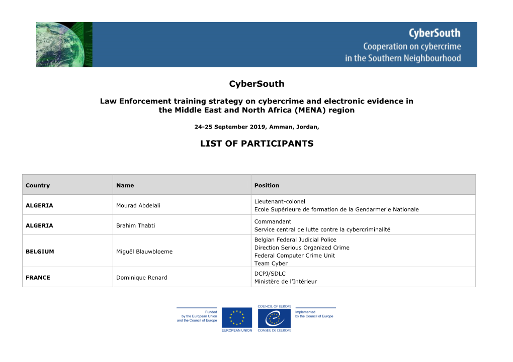 Cybersouth LIST of PARTICIPANTS