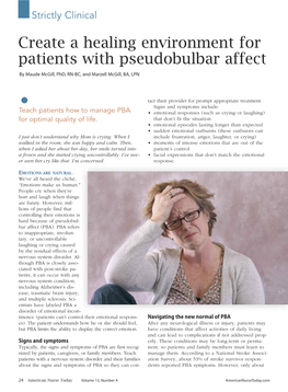 Create a Healing Environment for Patients with Pseudobulbar Affect by Maude Mcgill, Phd, RN-BC, and Marzell Mcgill, BA, LPN