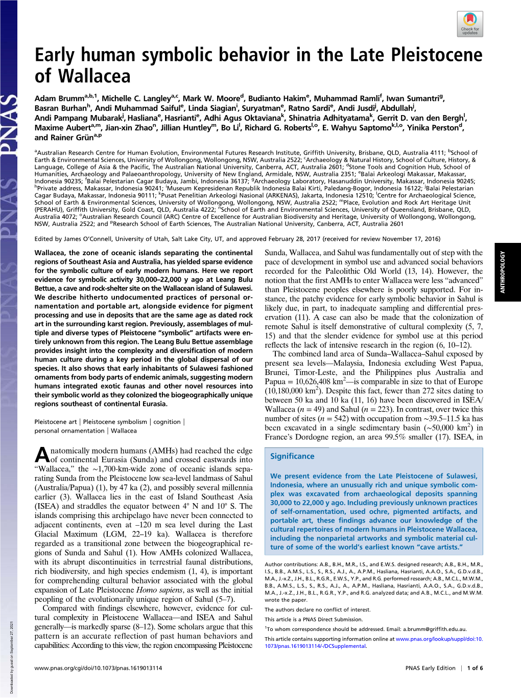 Early Human Symbolic Behavior in the Late Pleistocene of Wallacea