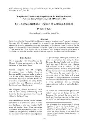Sir Thomas Brisbane – Patron of Colonial Science