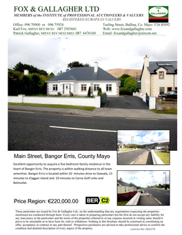 Price Region: €220,000.00 Main Street, Bangor Erris, County Mayo