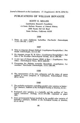 Publications of William Hovanitz