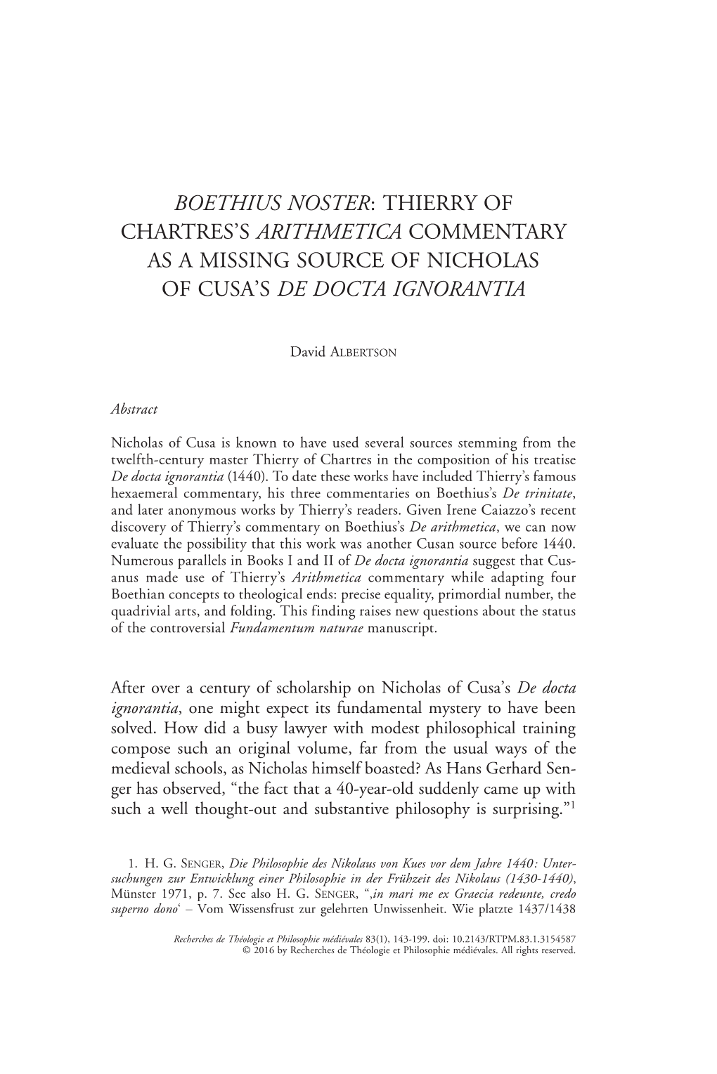 BOETHIUS NOSTER: Thierry of Chartres's ARITHMETICA