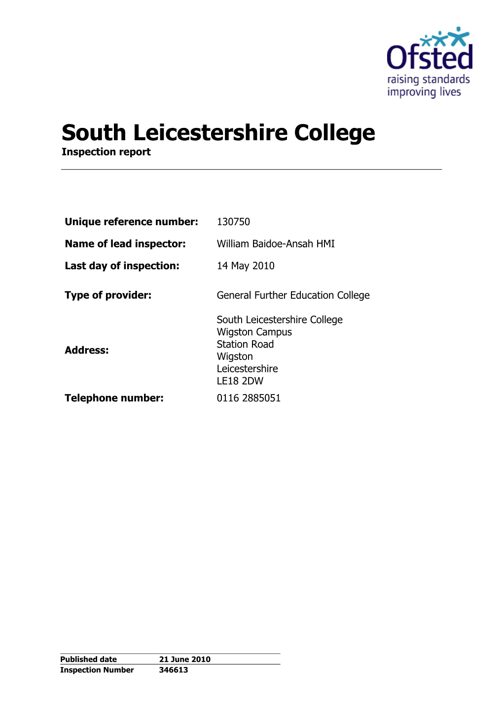 South Leicestershire College Inspection Report