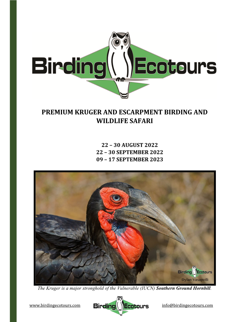 Premium Kruger and Escarpment Birding and Wildlife Safari