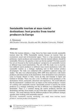 Sustainable Tourism at Mass Tourist Destinations: Best Practice from Tourist Producers in Europe