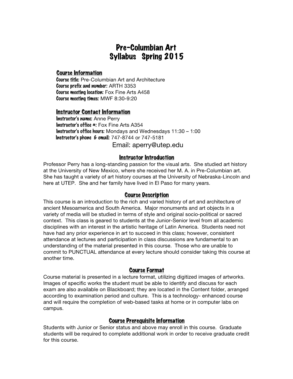 Pre-Columbian Art Syllabus Spring 2015