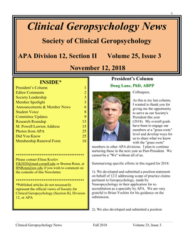 Clinical Geropsychology News