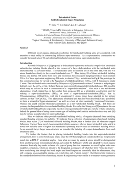 Tetrahedral Units: Fordodecahedral Super-Structures Y. Ortiz A,B, D. J. Kleina, & J. F. Liebmanc a MARS, Texas A&M Unive