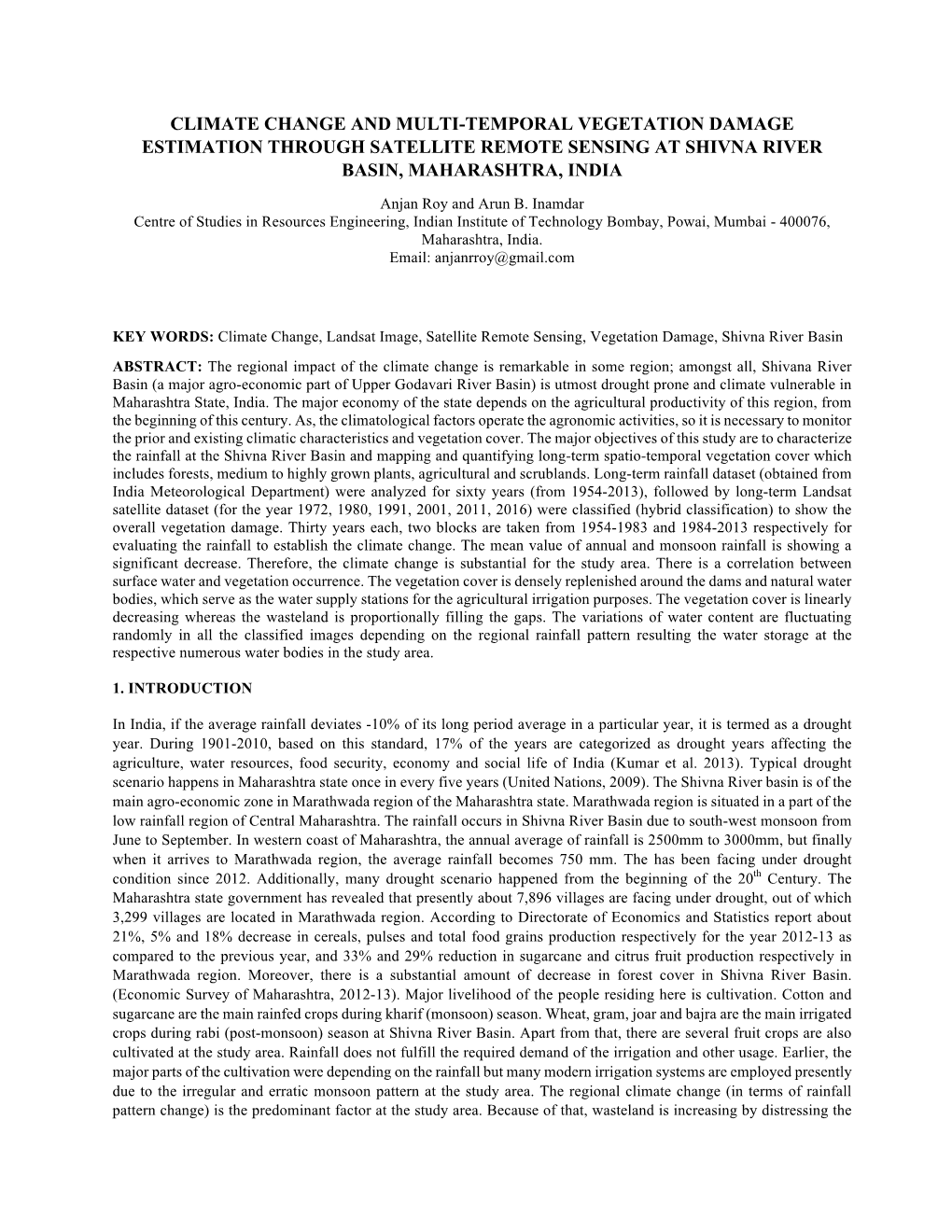 Climate Change and Multi-Temporal Vegetation Damage Estimation Through Satellite Remote Sensing at Shivna River Basin, Maharashtra, India