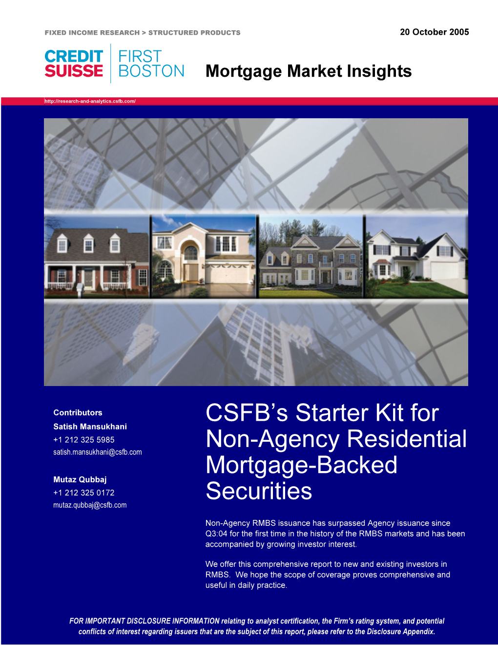 CSFB's Starter Kit for Non-Agency Residential