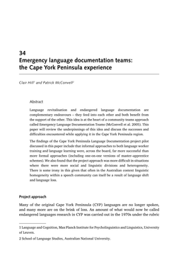 34 Emergency Language Documentation Teams: the Cape York Peninsula Experience