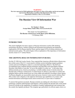 The Russian View of Information War