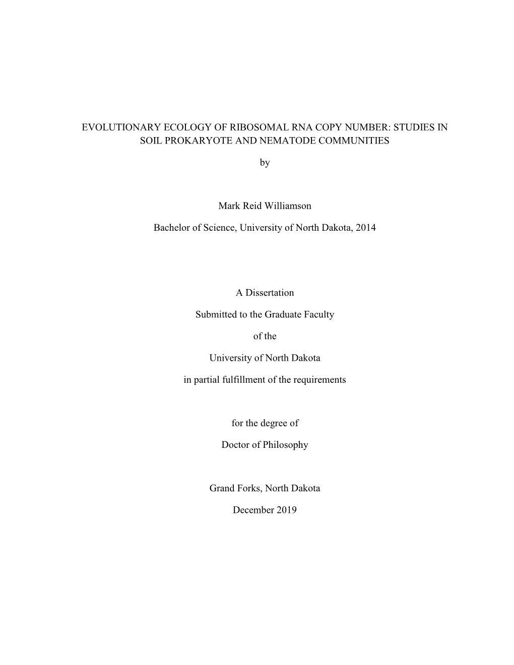 Evolutionary Ecology of Ribosomal Rna Copy Number: Studies in Soil Prokaryote and Nematode Communities