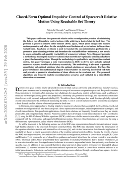 Closed-Form Optimal Impulsive Control of Spacecraft Relative Motion Using Reachable Set Theory