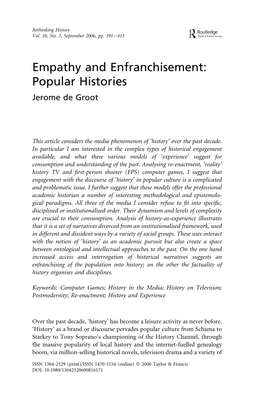 Empathy and Enfranchisement: Popular Histories Jerome De Groot
