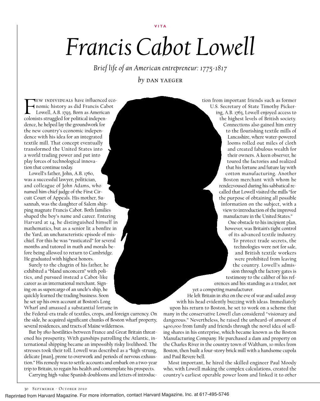 Francis Cabot Lowell Brief Life of an American Entrepreneur: 1775-1817 by Dan Yaeger