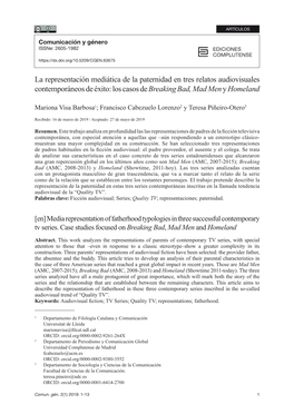 La Representación Mediática De La Paternidad En Tres Relatos Audiovisuales Contemporáneos De Éxito: Los Casos De Breaking Bad, Mad Men Y Homeland