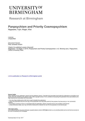 Panpsychism and Priority Cosmopsychism Nagasawa, Yujin; Wager, Khai