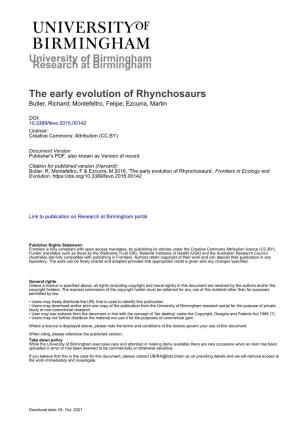 The Early Evolution of Rhynchosaurs Butler, Richard; Montefeltro, Felipe; Ezcurra, Martin