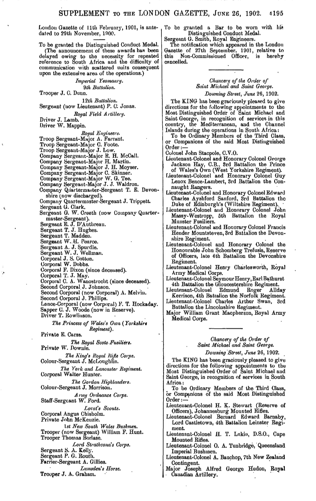 Supplement to the London Gazette, June 26, 1902. 4195