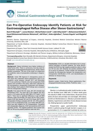 Can Pre-Operative Endoscopy Identify Patients at Risk For