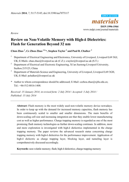 Review on Non-Volatile Memory with High-K Dielectrics: Flash for Generation Beyond 32 Nm