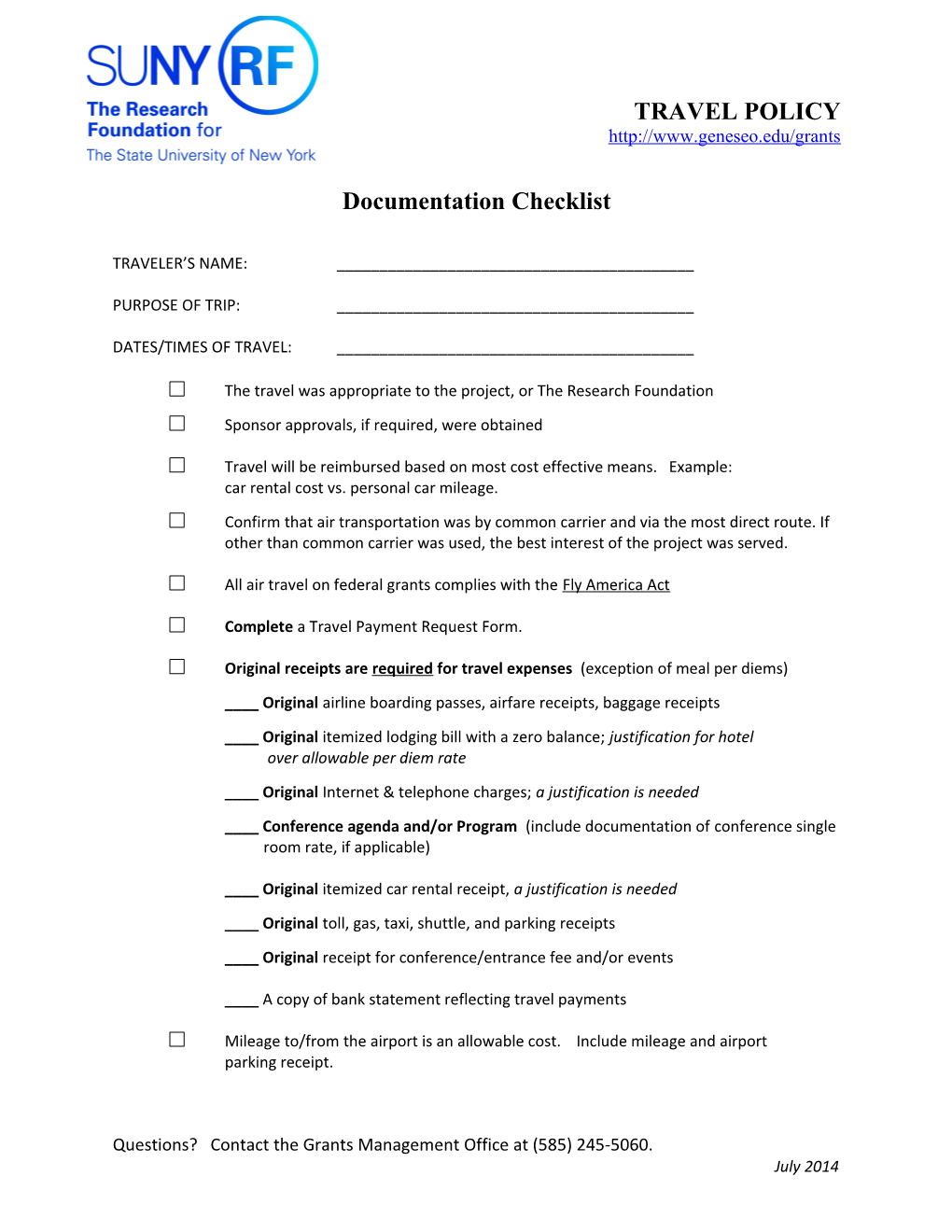 Documentation Checklist